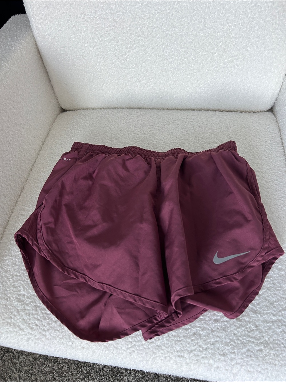 Nike Women’s Burgundy Athletic Shorts with Reflective Swoosh